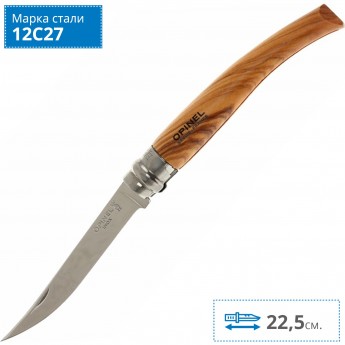Нож филейный OPINEL №10, нержавеющая сталь, рукоять оливковое дерев, чехол, деревянный футляр 001090