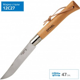 Нож OPINEL №13, нержавеющая сталь, рукоять из бука, кожаный темляк, картонная коробка 122136