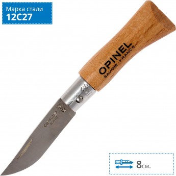 Нож OPINEL №2, нержавеющая сталь, рукоять из бука 001070