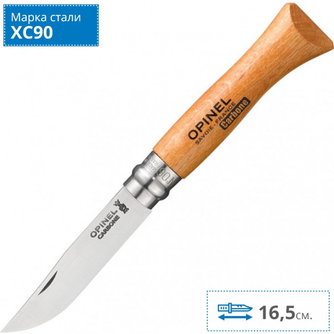 Нож OPINEL №6, углеродистая сталь, рукоять из дерева бука 113060