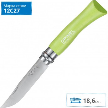 Нож OPINEL №7, нержавеющая сталь, зеленый 001425