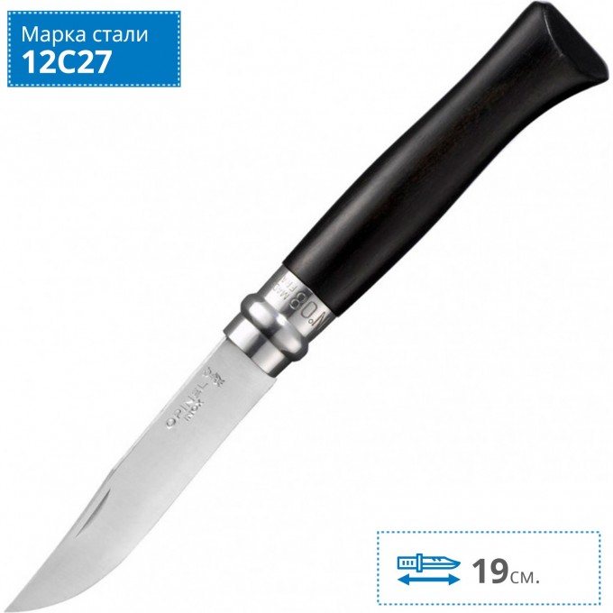 Нож OPINEL №8, нержавеющая сталь, рукоять эбеновое дерево, подарочная упаковка 001352