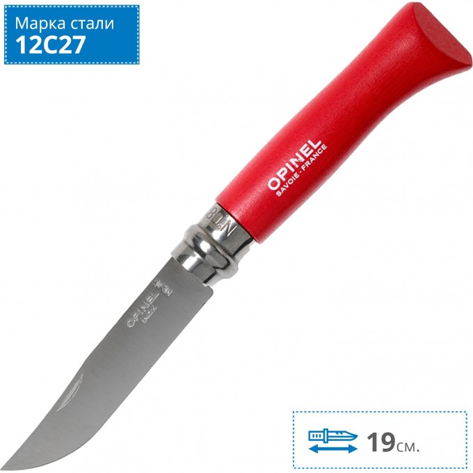 Нож OPINEL №8 TREKKING, нержавеющая сталь, красный, блистер 001981
