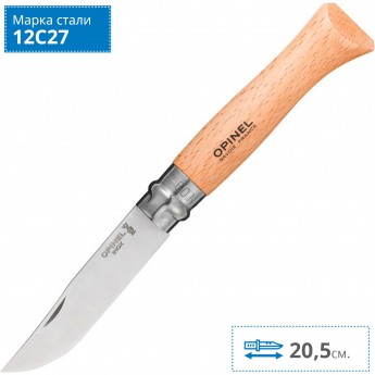 Нож OPINEL №9, нержавеющая сталь, рукоять из дерева бука, блистер 001254