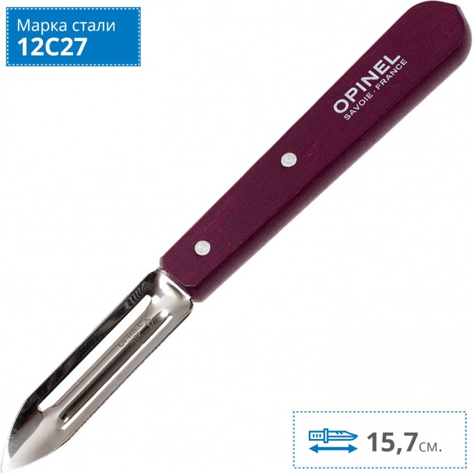 Нож для чистки овощей OPINEL №115, деревянная рукоять, нержавеющая сталь, сливовый, блистер, 001929