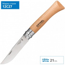 Нож OPINEL №10, нержавеющая сталь, рукоять из бука 123100