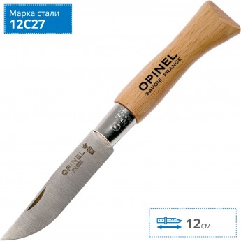 Нож OPINEL №4, нержавеющая сталь, рукоять из бука 121040